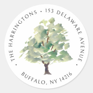 Adesivo Redondo Verde Árvore Arborista Aquarela Ilustrada À Mão