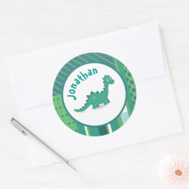 Adesivo Redondo Verde/azul com dinossauro fofo