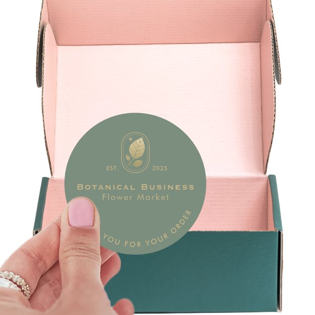 Adesivo Redondo Verde Botânico Mínimo Dourado Moderno - Obrigado (Modern Gold Leaf Minimal Botanical Green Thank You Classic Round Sticker)