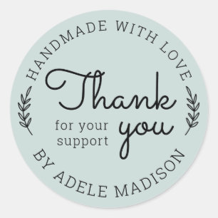 Adesivo Redondo Verde caseiro feito com amor Obrigado