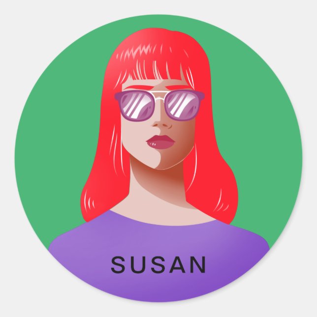 Adesivo Redondo Verde-chic e mulher clássica (Frente)