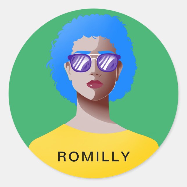 Adesivo Redondo Verde-chic e mulher clássica (Frente)