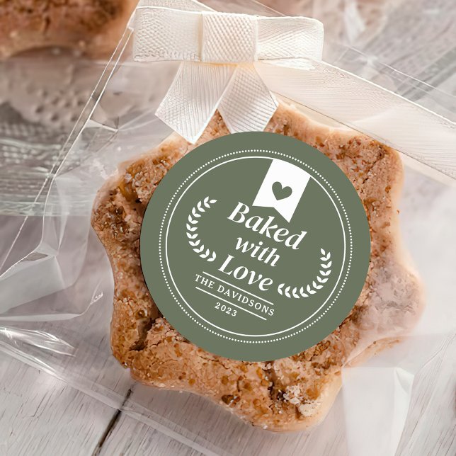 Adesivo Redondo Verde cozido com amor Feriado de Natal (Criador carregado)