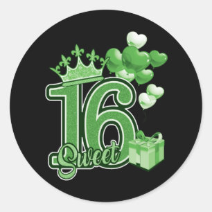 Adesivo Redondo Verde de aniversário dos 16 anos