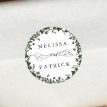 Adesivo Redondo Verde de Casamento Silhuette Silhouette de Flor Br<br><div class="desc">Este elegante adesivo de casamento apresenta a silhueta de flores silvestres como uma coroa com os seus nomes. Para uma personalização mais avançada deste design,  clique no BOTÃO FERRAMENTA DESIGN AZUL acima! Itens correspondentes também estão disponíveis.</div>