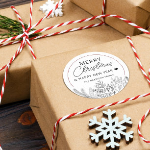 Adesivo Redondo Verde de Inverno Feliz Natal Personalizado