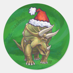 Adesivo Redondo Verde de Natal do Tricerátops