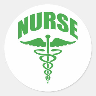 Adesivo Redondo Verde do Caduceus da enfermeira diplomada
