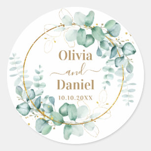 Adesivo Redondo Verde Dourado Botânico Personalizar Para Casamento