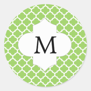 Adesivo Redondo Verde e branco personalizados de Quatrefoil do