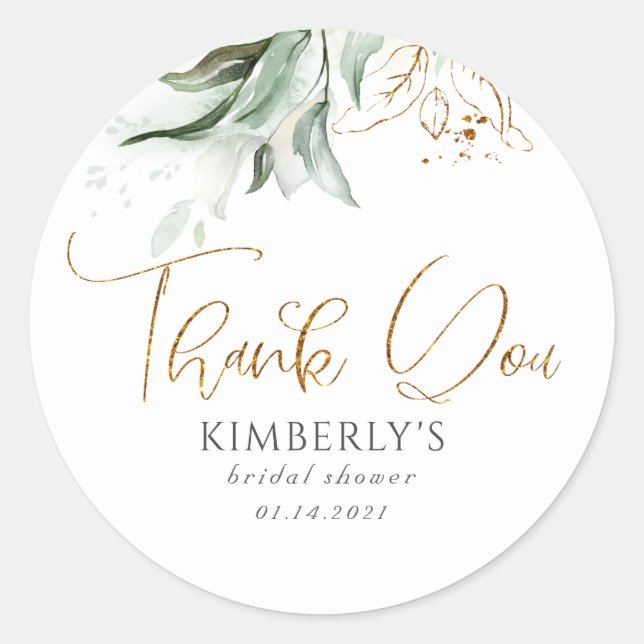 Adesivo Redondo Verde e Dourado Obrigado (Frente)