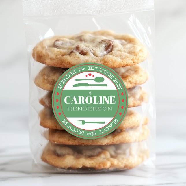 Adesivo Redondo Verde e Vermelho Feitos com Comida de amor (Criador carregado)