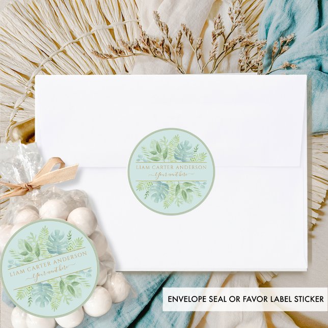 Adesivo Redondo Verde Elegante e Clássica Azul-Cria Verde Clássica (Criador carregado)