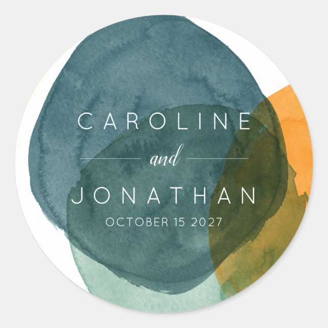 Adesivo Redondo Verde Elegante Moderno de Casamento Personalizado (Frente)