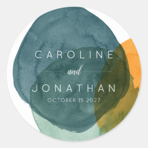 Adesivo Redondo Verde Elegante Moderno de Casamento Personalizado