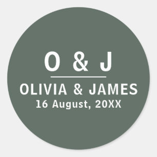 Adesivo Redondo Verde Escuro Casamento Scandi Moderno Minimalist