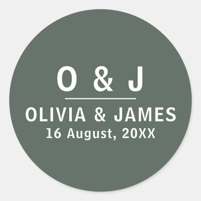 Adesivo Redondo Verde Escuro | Casamento Scandi Moderno Minimalist (Frente)