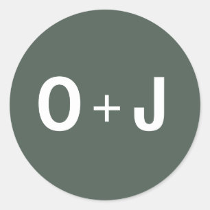 Adesivo Redondo Verde Escuro   Iniciais + Casamento Scandi Minimal