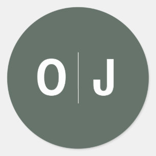 Adesivo Redondo Verde Escuro   Iniciais de Casamento Minimalista d