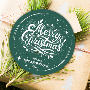 Adesivo Redondo Verde festivo moderno e branco Feliz Natal