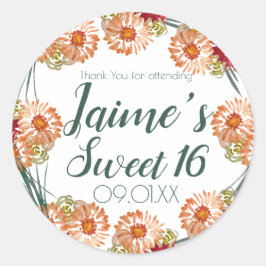 Adesivo Redondo Verde Floral de 16 Aquarelas Doce