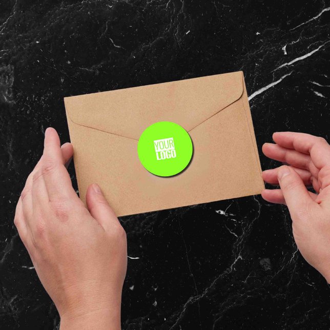 Adesivo Redondo verde fluorescente - adicione seu logotipo (Criador carregado)