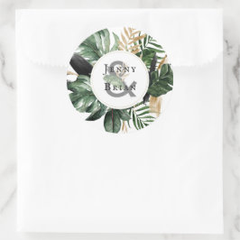 Adesivo Redondo Verde Glamouroso de Verão | Monograma de Casamento