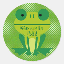 Adesivo Redondo Verde limão De Sapo Cento E Branco Pontilhados