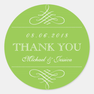 Adesivo Redondo Verde limão Enroscado Vinhetas de Casamento de Orn