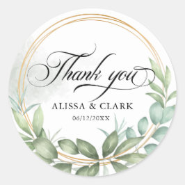Adesivo Redondo Verde Moderno E Dourado Obrigado