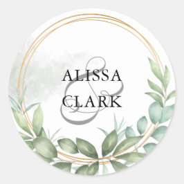 Adesivo Redondo Verde Moderno E Foco De Envelope Dourado