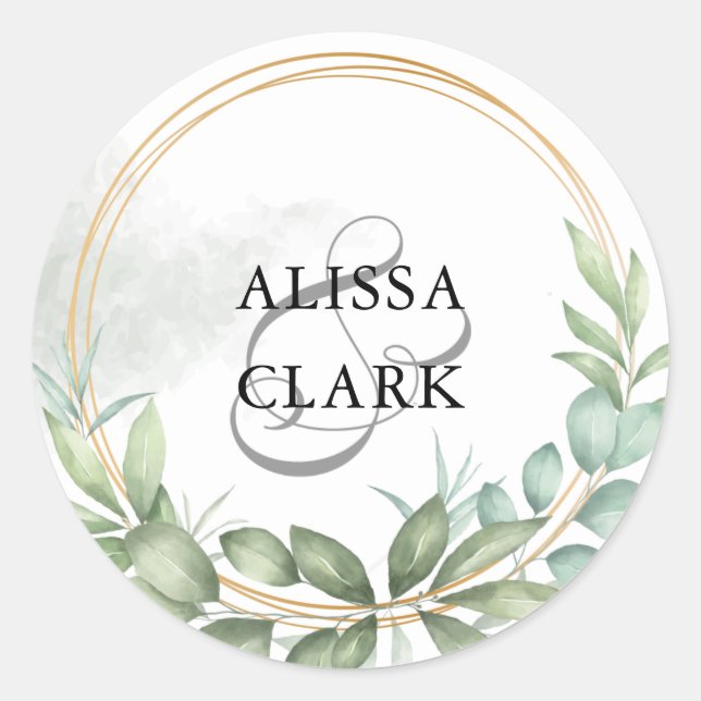 Adesivo Redondo Verde Moderno E Foco De Envelope Dourado (Frente)