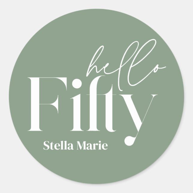 Adesivo Redondo Verde moderno e mínimo simples 50º aniversário (Frente)