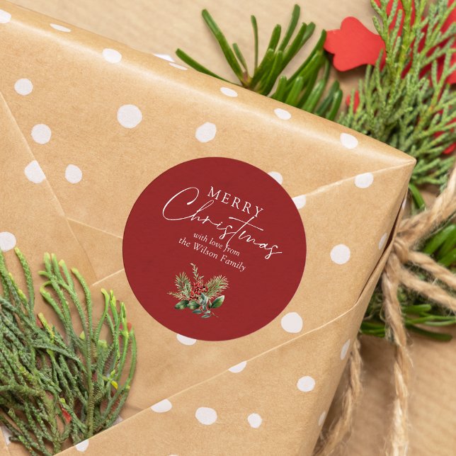 Adesivo Redondo Verde-Natal Vermelho Simples Elegante (Criador carregado)