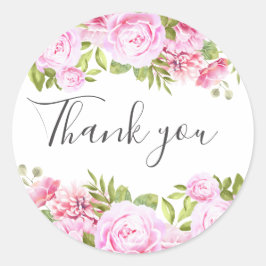 Adesivo Redondo Verde Rosa Esbranquiçado Floral Obrigado