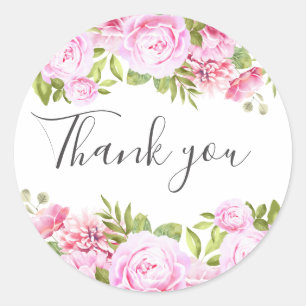 Adesivo Redondo Verde Rosa Esbranquiçado Floral Obrigado