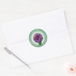 Adesivo Redondo Verde Salvia com Citação Inspiradora Rosa Roxa