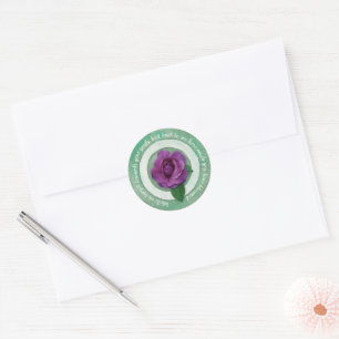 Adesivo Redondo Verde Salvia com Citação Inspiradora Rosa Roxa