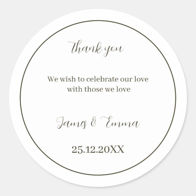 Adesivo Redondo Verde Simples de Casamento Personalizado (Frente)