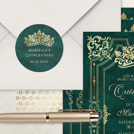 Adesivo Redondo Verde Tiara Coroa Elegante Quinceanera