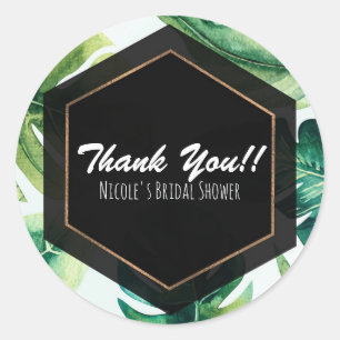 Adesivo Redondo Verde-Tropical Sai Branca de Casamento Elegante