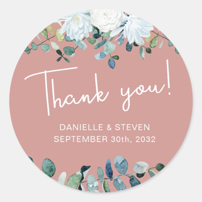 Adesivo Redondo Verduras românticas nomes de eucaliptos e data de  (Frente)