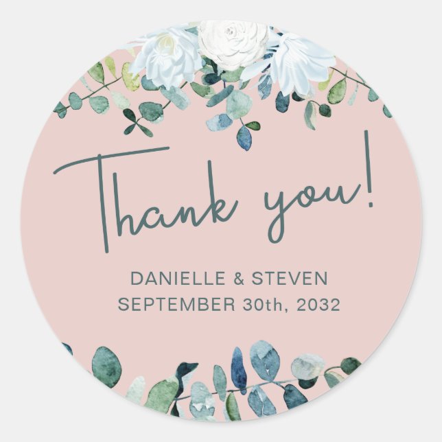 Adesivo Redondo Verduras românticas nomes de eucaliptos e data de  (Frente)