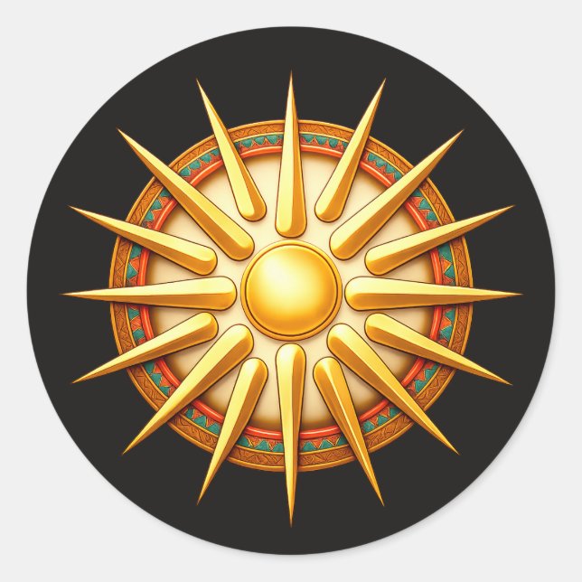 Adesivo Redondo Vergina Sun Emblem – Ancient Macedonian Symbol (Frente)