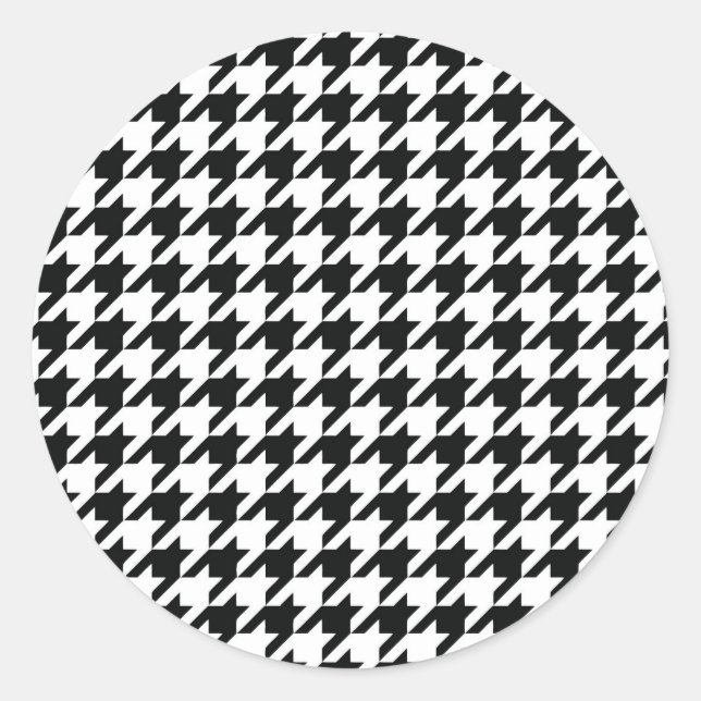 Adesivo Redondo Verificação de houndstooth Clássico Branco Preto (Frente)