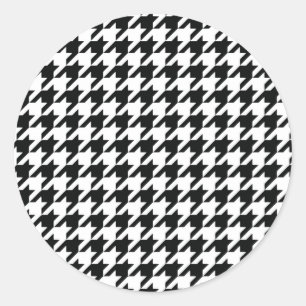 Adesivo Redondo Verificação de houndstooth Clássico Branco Preto