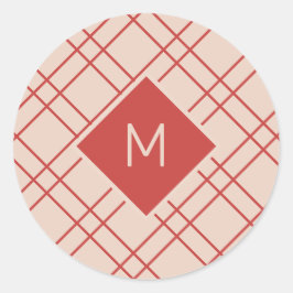 Adesivo Redondo Verificações Simples de Vermelho Natal e Monograma