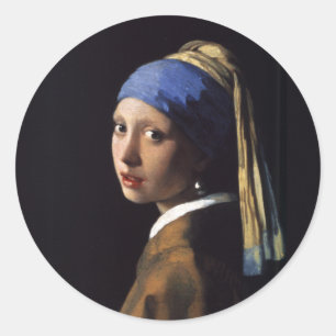 Adesivo Redondo Vermeer Girl Pearl Enarrando pintura de arte