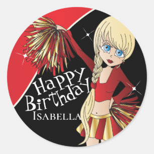 Adesivo Redondo Vermelho bonito das meninas   de Pom Pom do