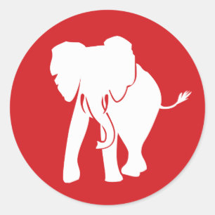 Adesivo Redondo Vermelho bonito e branco do logotipo do elefante